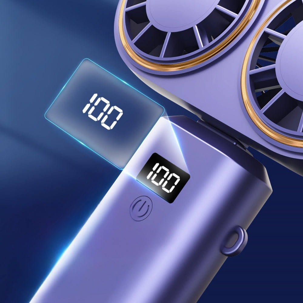 Compact Rechargeable Handheld Fan with Dual Coolers and Digital Display