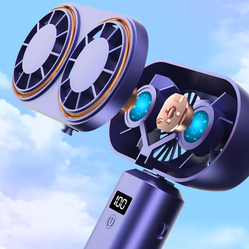 Compact Rechargeable Handheld Fan with Dual Coolers and Digital Display