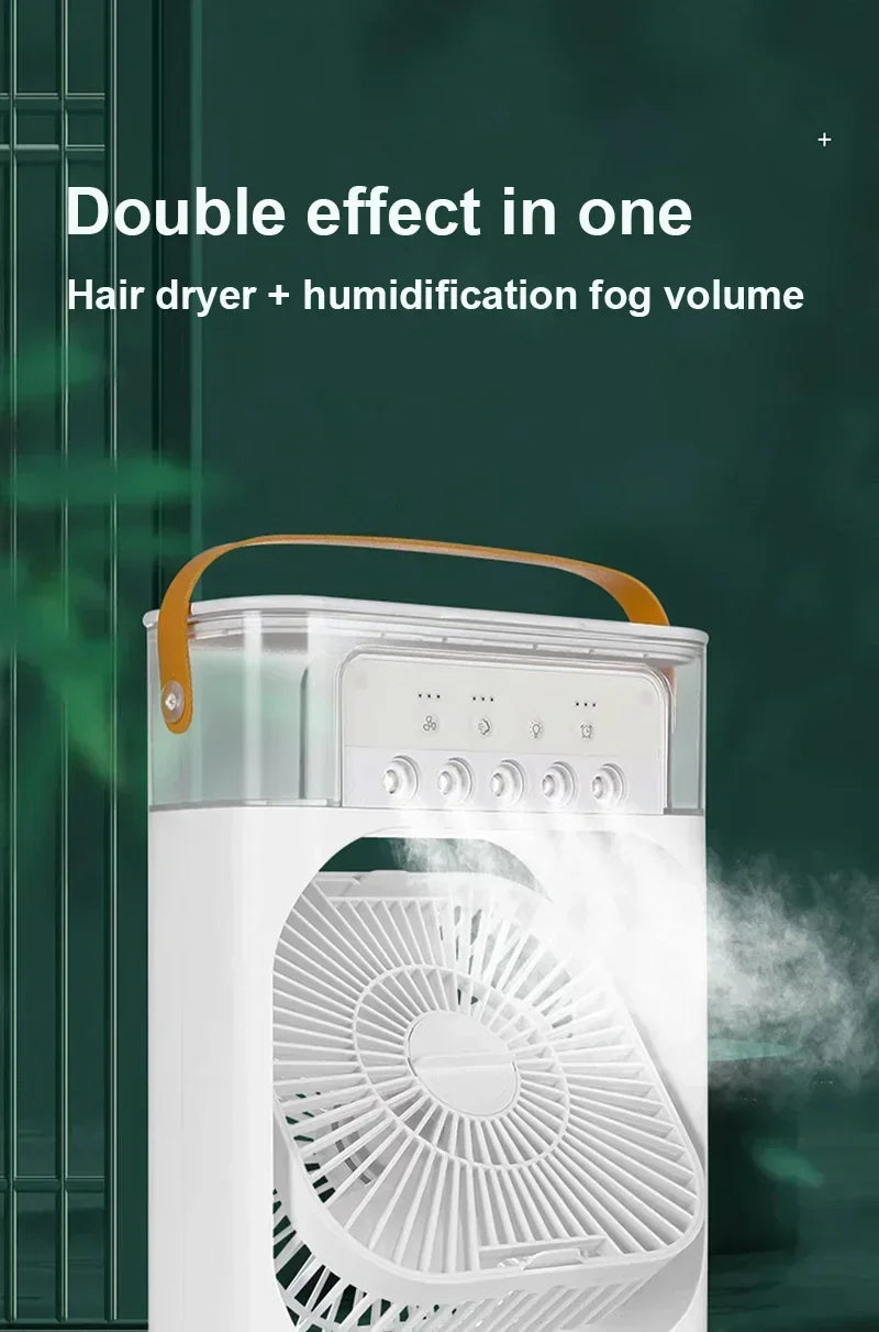 3-in-1 Multifunctional Mini Humidifying Fan | USB Rechargeable + 7-Colour Night Light