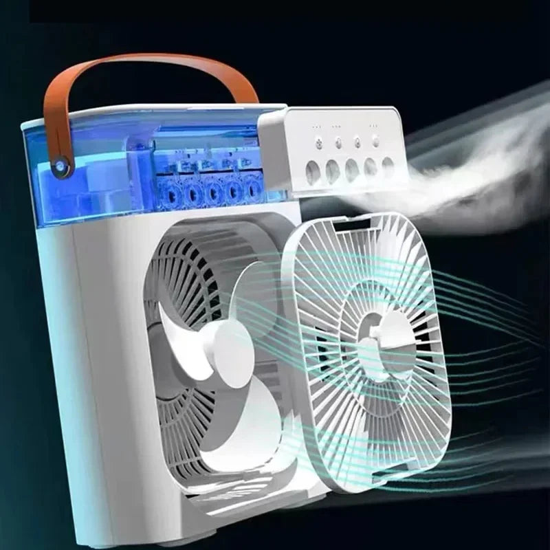 3-in-1 Multifunctional Mini Humidifying Fan | USB Rechargeable + 7-Colour Night Light
