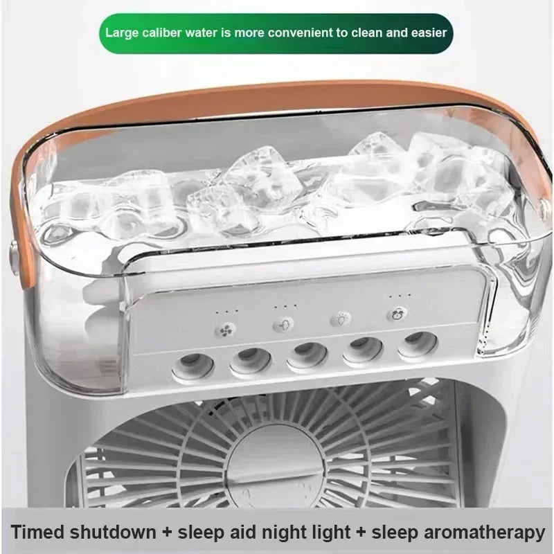 3-in-1 Multifunctional Mini Humidifying Fan | USB Rechargeable + 7-Colour Night Light