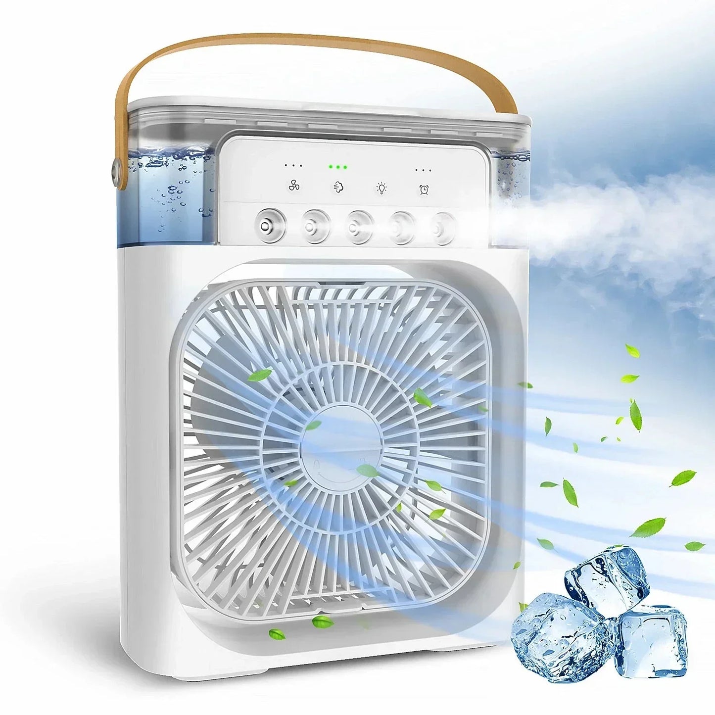 3-in-1 Multifunctional Mini Humidifying Fan | USB Rechargeable + 7-Colour Night Light