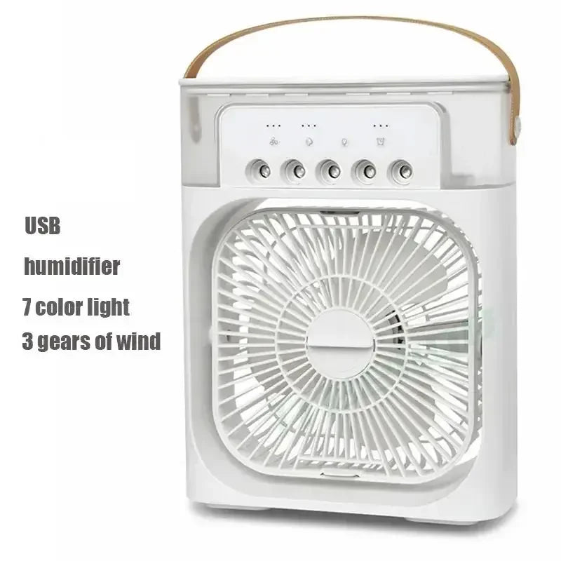 3-in-1 Multifunctional Mini Humidifying Fan | USB Rechargeable + 7-Colour Night Light