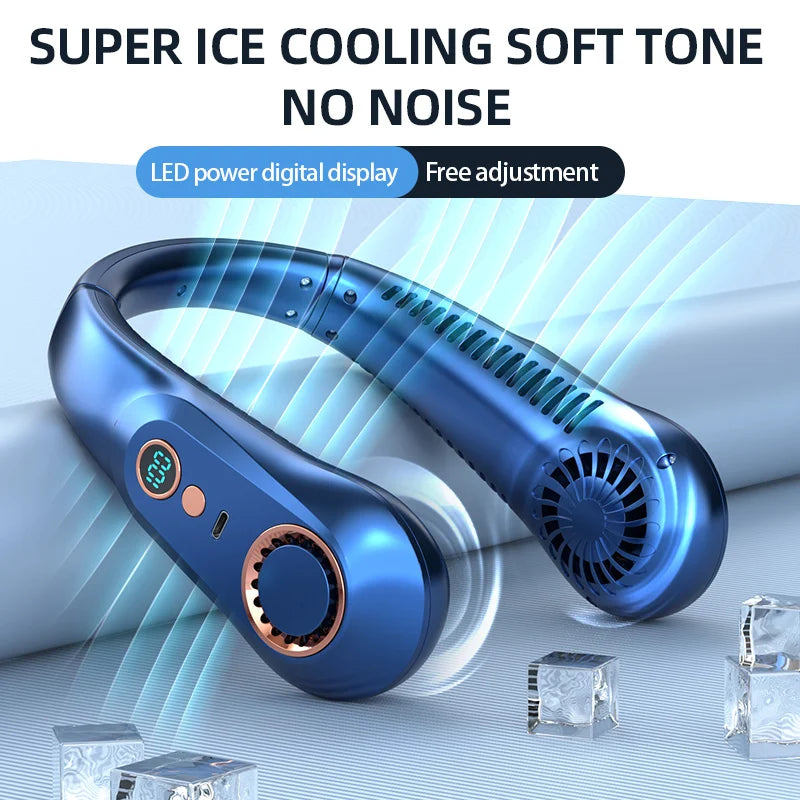 8000mAh Hanging Neck Fan Portable Bladeless Mini USB Rechargeable Mute LED Digital Display Electric Fan Summer Air Cooler