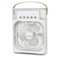 3-in-1 Multifunctional Mini Humidifying Fan | USB Rechargeable + 7-Colour Night Light