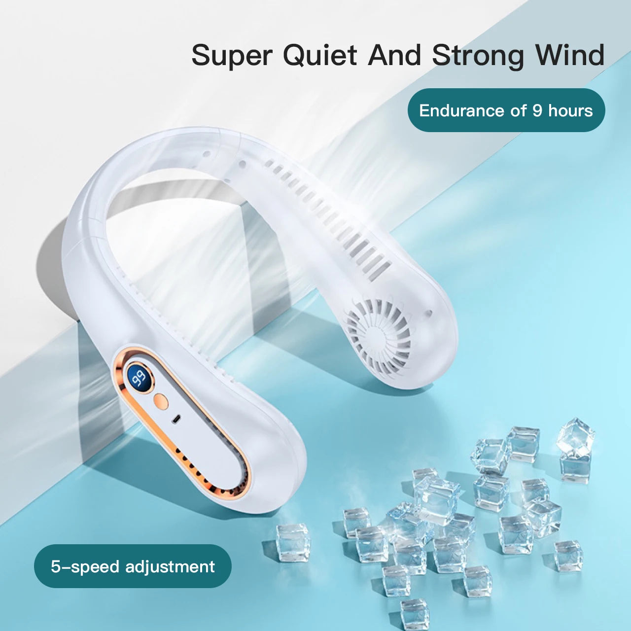 8000mAh Hanging Neck Fan Portable Bladeless Mini USB Rechargeable Mute LED Digital Display Electric Fan Summer Air Cooler