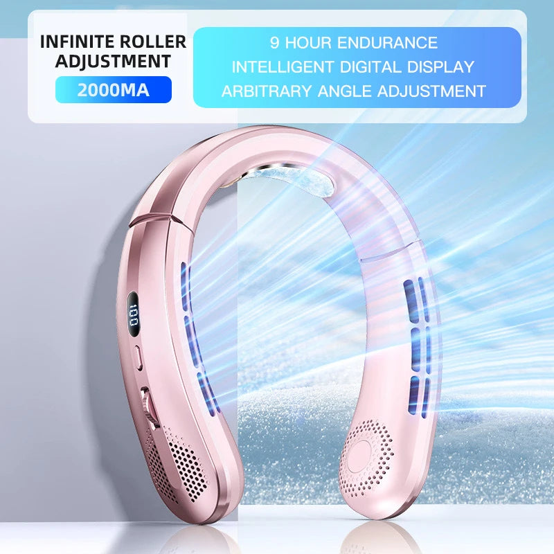 8000mAh Hanging Neck Fan Portable Bladeless Mini USB Rechargeable Mute LED Digital Display Electric Fan Summer Air Cooler