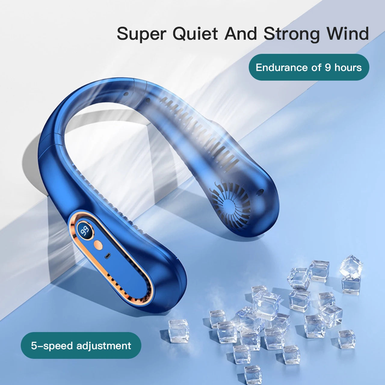 8000mAh Hanging Neck Fan Portable Bladeless Mini USB Rechargeable Mute LED Digital Display Electric Fan Summer Air Cooler