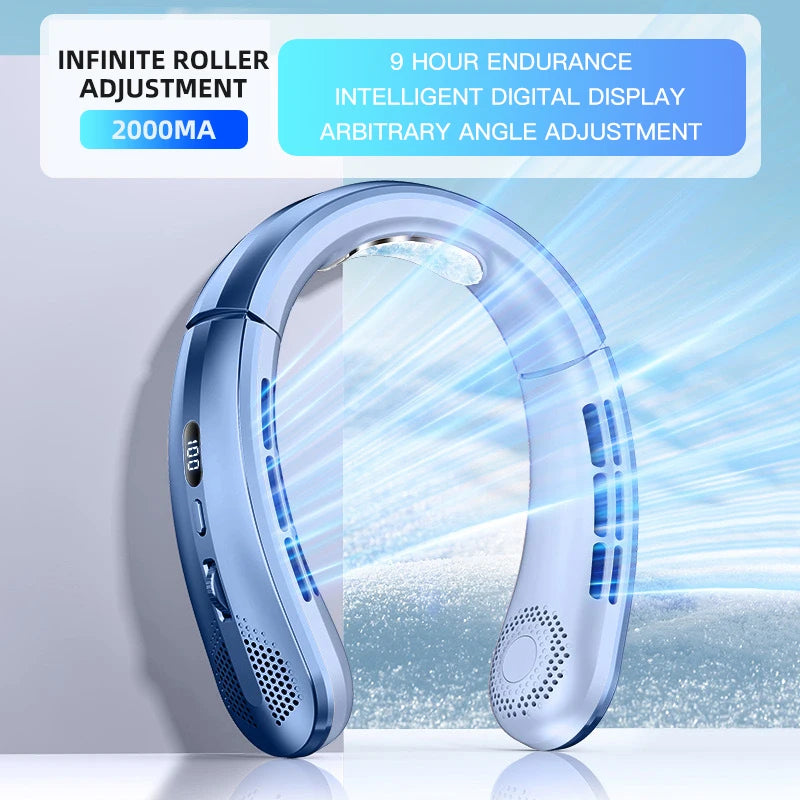 8000mAh Hanging Neck Fan Portable Bladeless Mini USB Rechargeable Mute LED Digital Display Electric Fan Summer Air Cooler