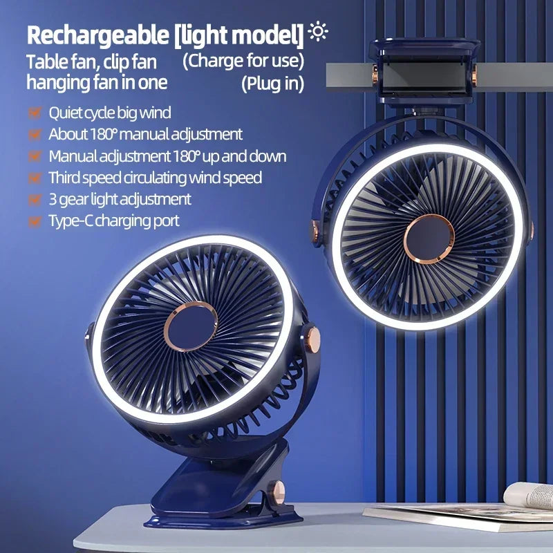 Portable 8000mAh Camping Fan with LED Light