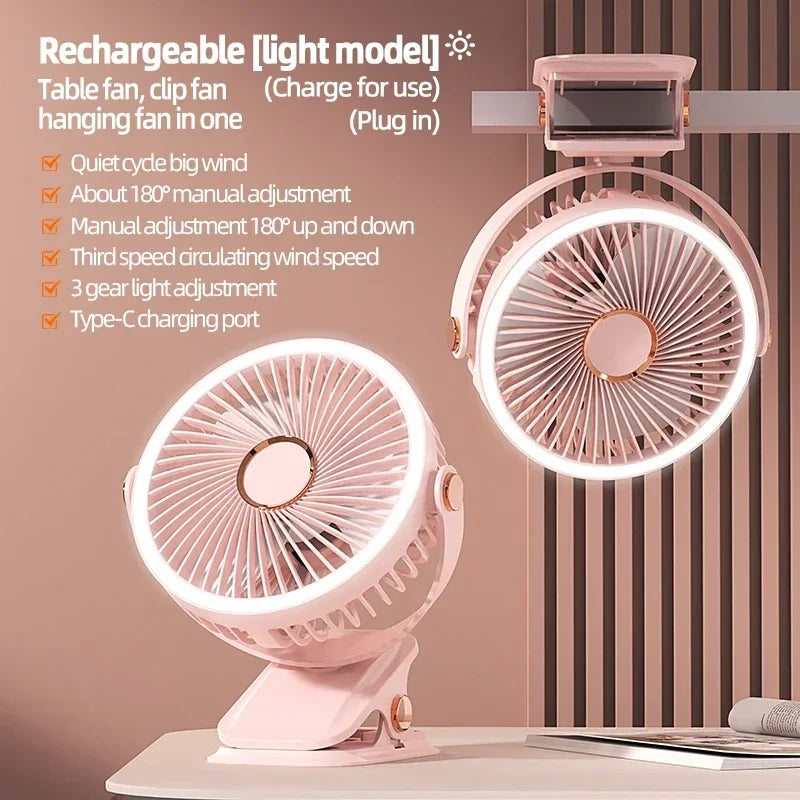 Portable 8000mAh Camping Fan with LED Light