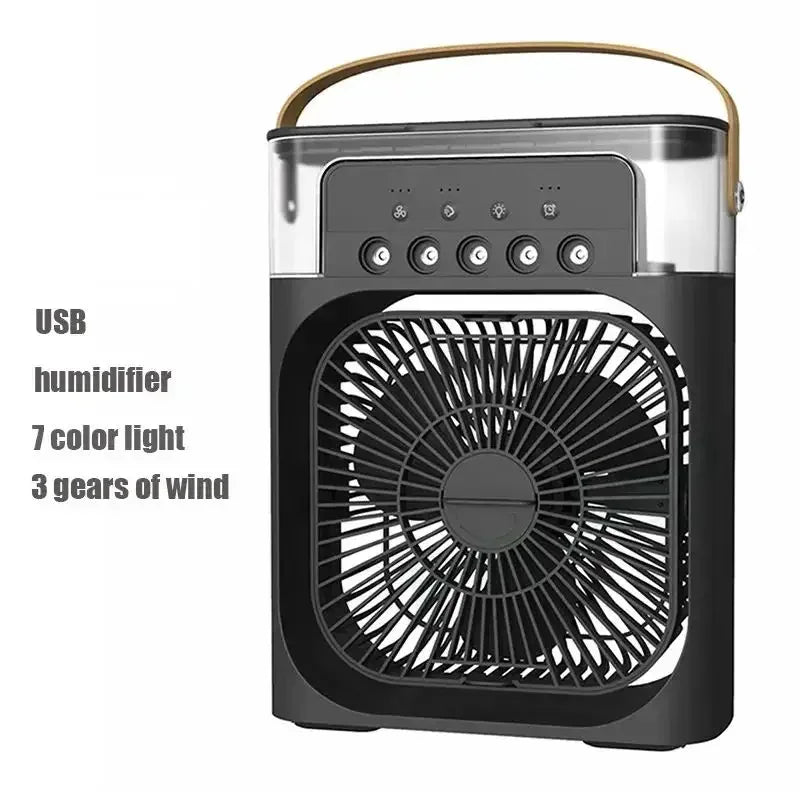 3-in-1 Multifunctional Mini Humidifying Fan | USB Rechargeable + 7-Colour Night Light