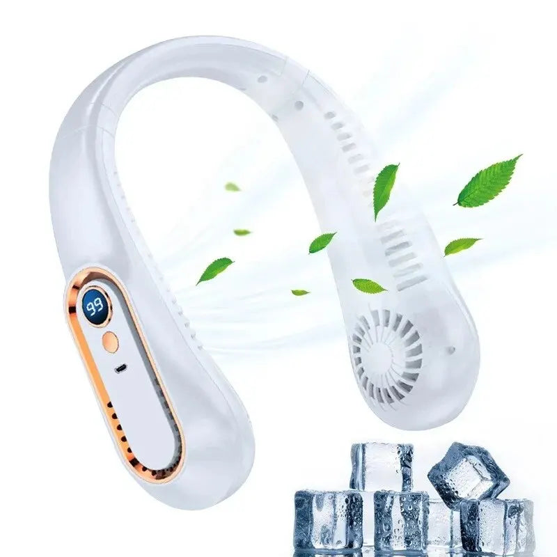 2025 New ceiling fan USB rechargeable portable small fan students office sports digital display ceiling fan hanging neck fan