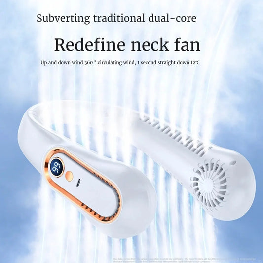 2025 New ceiling fan USB rechargeable portable small fan students office sports digital display ceiling fan hanging neck fan