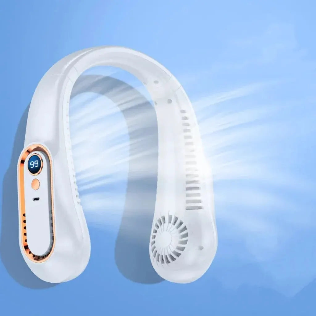 2025 New ceiling fan USB rechargeable portable small fan students office sports digital display ceiling fan hanging neck fan