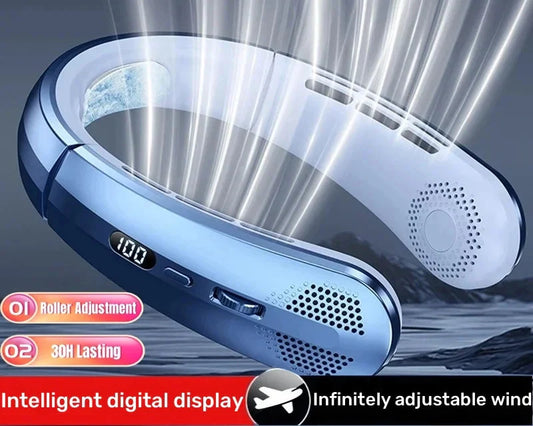 8000mAh Hanging Neck Fan Portable Bladeless Mini USB Rechargeable Mute LED Digital Display Electric Fan Summer Air Cooler