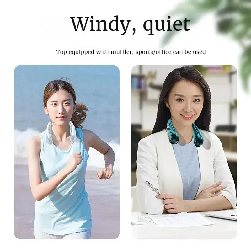 2025 New ceiling fan USB rechargeable portable small fan students office sports digital display ceiling fan hanging neck fan